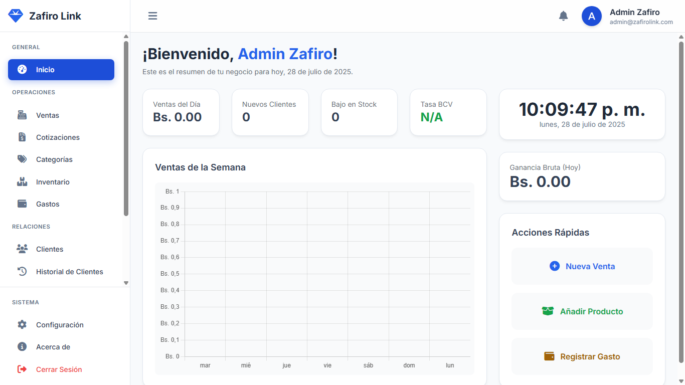 Dashboard de Zafiro Link